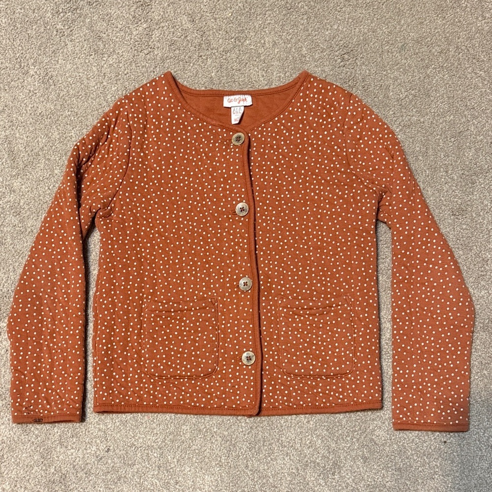 Cat & Jack Rust Orange Polka Dot Quilted Button Up Jacket Size M (7/8)